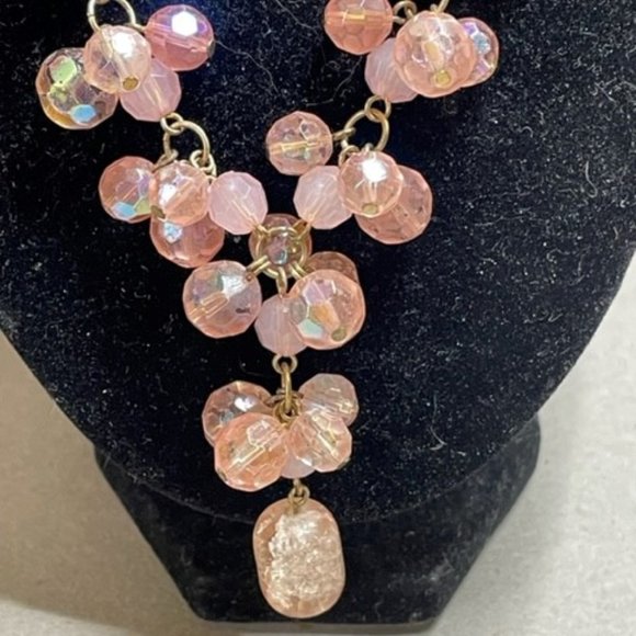 Pretty in Pink Robert Rose Glass Faceted Ab and Crackle Beaded Lariat style - Picture 1 of 7